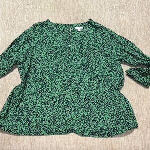 J JILL XL blue green tunic Rayon cotton v neck keyhole back